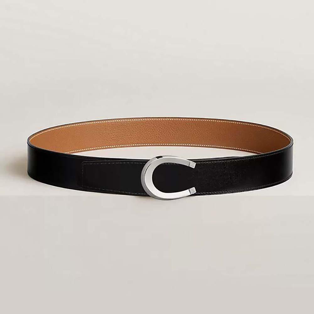 Hermes Men Luck Belt Buckle &amp; Reversible Leather Strap 38 mm-Brown